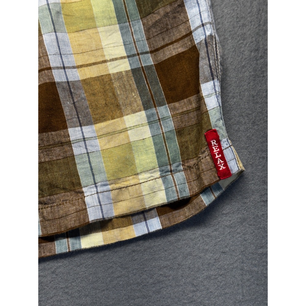 Tommy Bahama Relax Mens 35 Plaid Shorts 100% Linen Brown Blue Green Summer - Picture 2 of 9